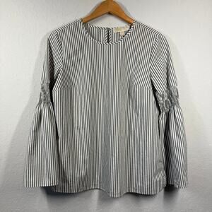 Women's Michael Kors Long Sleeve Olive and White Stripe Blouse Size M‎